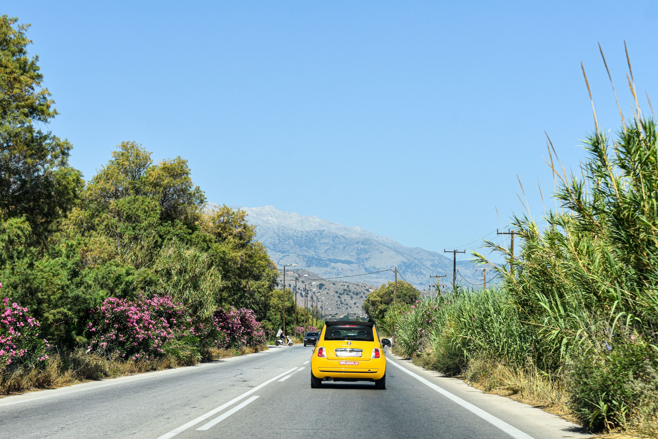 Road trip on a scenic Greek island road