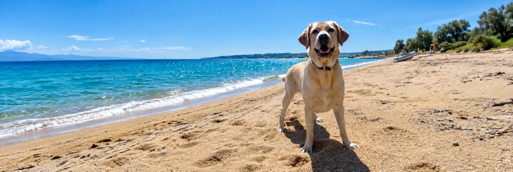 Labrador standing on a beach near Ierissos Greece
