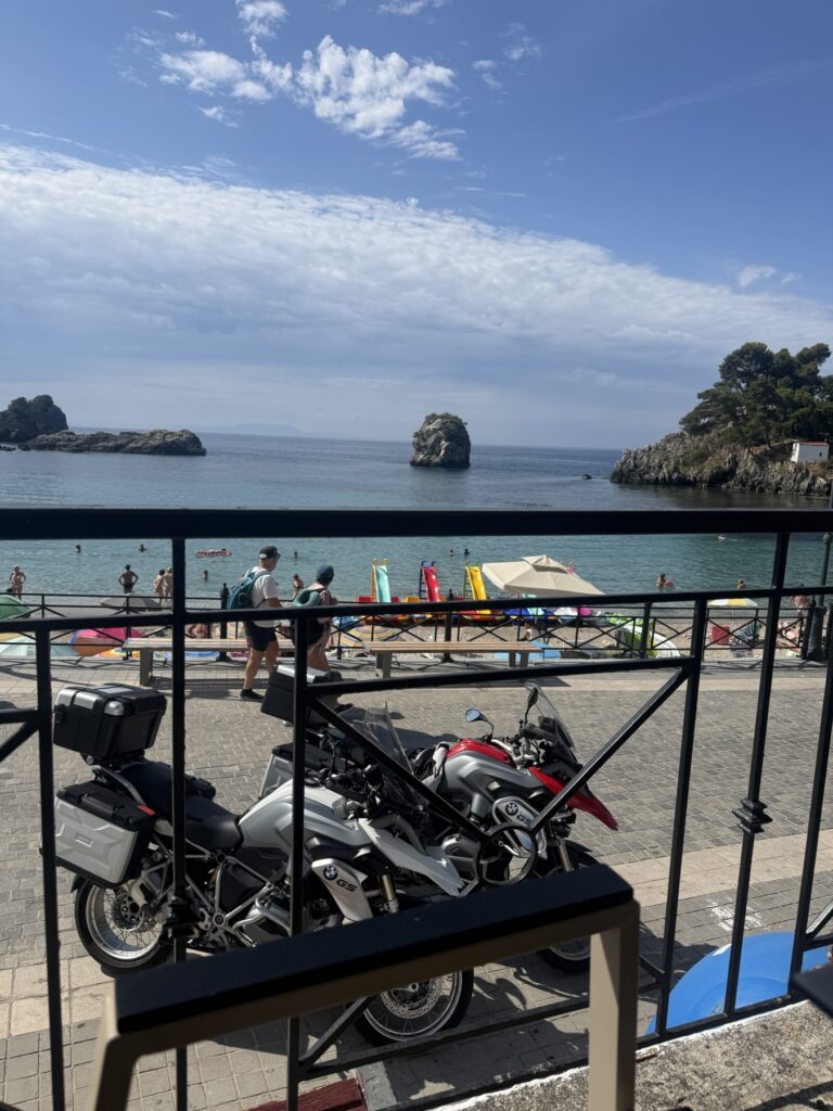 Motorcycle stop on the Ionian coast near Parga, Greece
