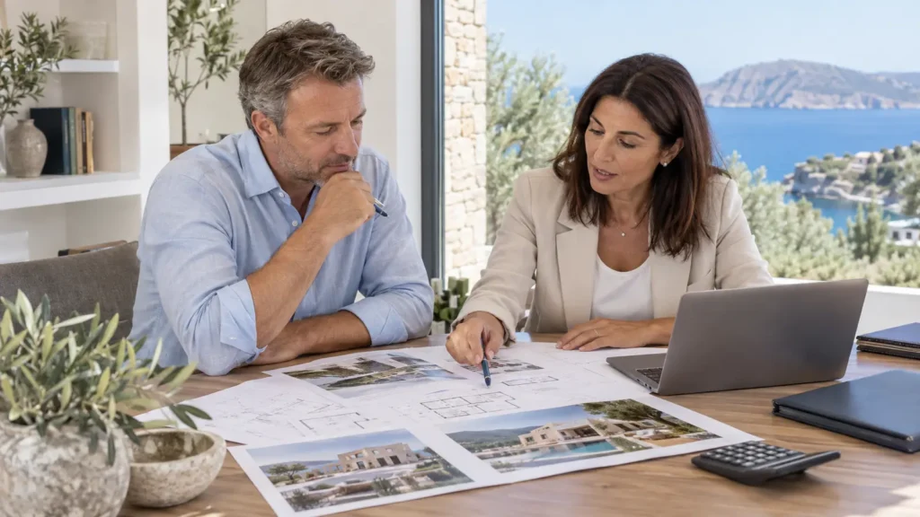 Foreign investor discussing a Greek tourism company with an adviser