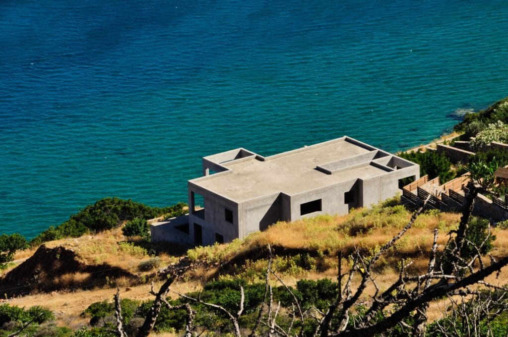 House under construction on the coast of Greece