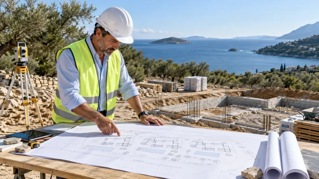 Architect preparing a tourist villa construction project in Greece